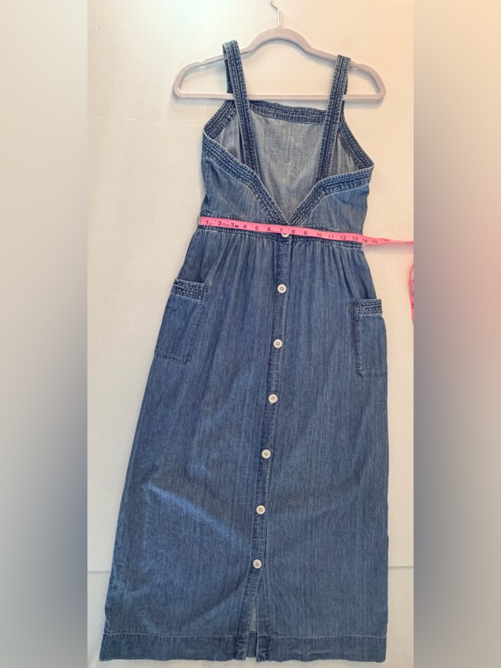 Madewell Strappy Blue Denim Apron Cross-Back Button-Down Midi Dress Size 4T - Picture 6 of 13